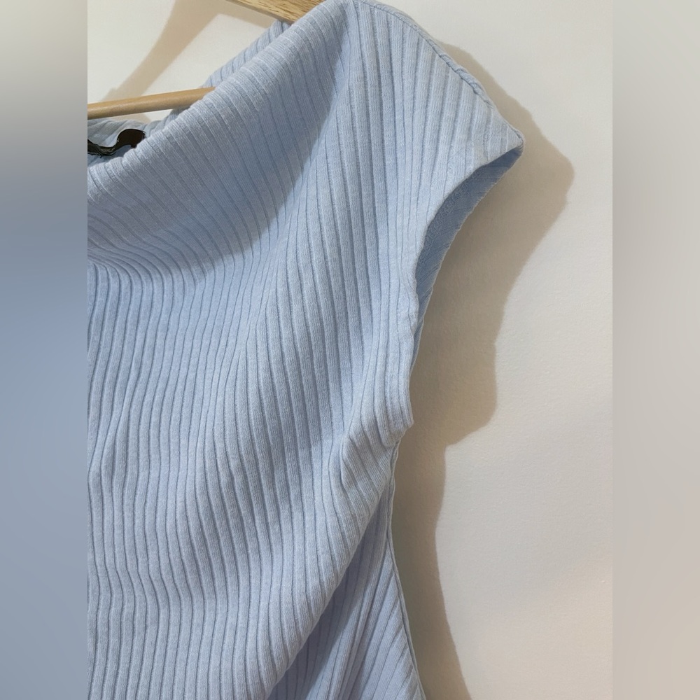 Marc New York Ribbed Cowl Neck Top | Elegant Minimal Sleeveless Top | Size L - Picture 4 of 8